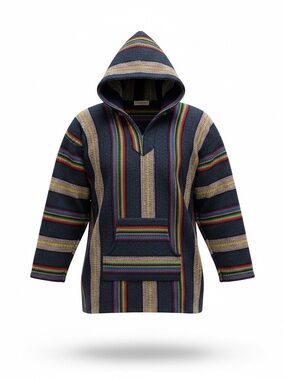 Men's Navy Striped Hooded Baja Pullover
